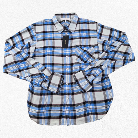 Rag & Bone Jonah Plaid Button Down Shirt Grey Blue Check Size Small $250 NWT - Picture 1 of 13